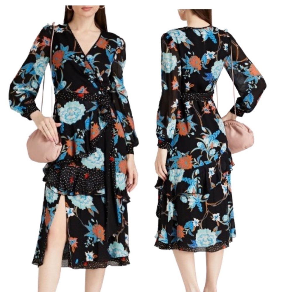 DIANE VON FURSTENBERG Desma Printed Crepe De Chine Midi Wrap Dress size 4
